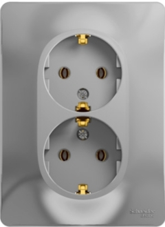 Schneider Electric Glossa Алюминий Розетка 2-я с заземлением (в сборе с рамкой) (GSL000324)