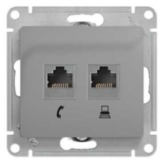 Розетки антенные, информационные, коммуникационные Schneider Electric Glossa Алюминий Розетка 2-я RJ11+RJ45, кат.5E (GSL000385)