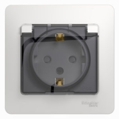 Schneider Electric Glossa Бел Розетка с заземлением со шторками с крышкой, IP44 (в сборе с рамкой) (GSL000148)