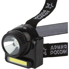 Фонарь карманный, ручной электрический Фонарь GA-501 АРМИЯ РОССИИ налобный Гранит 3Вт COB + 3Вт LED ближний и дальний свет аккум.  карт. упак. ЭРА Б0030185