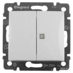 Legrand DIY Valena Бел Выключатель 2-х клавишный с индикац на 1-й клавише с нейтралью (694278)