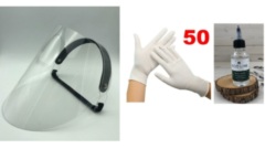 Комплекты индивидуальной защиты Защитный экран для лица АРЕТ + Антибактериальный гель алое вера 60 мл + Перчатки смотровые гладкие размер L (Bi.Safe) (50 пар)