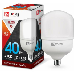 Лампа светодиодная LED-HP-PRO 40Вт 230В 4000К E27 3600лм с адаптером IN HOME 4690612031095
