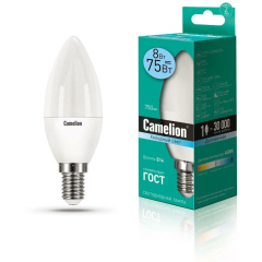 Лампа светодиодная Лампа светодиодная LED8-C35/845/E14 8Вт свеча 4500К бел. E14 750лм 170-265В Camelion 12386