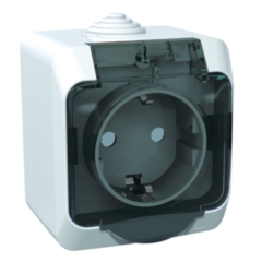 Розетки силовые Schneider Electric Lexel Этюд Белый Розетка 1-ая с/з с крышкой, с защитными шторками IP 44, наружная (PA16-044B)
