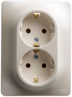 Schneider Electric Glossa Перламутр Розетка двойная с заземлением, 16А, в сборе (GSL000624)