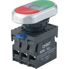 Кнопка нажимная в сборе Кнопка двойная NP8-11SD 1НО+1НЗ желт. AC 110В-220В(LED) IP65 (R) CHINT 667175