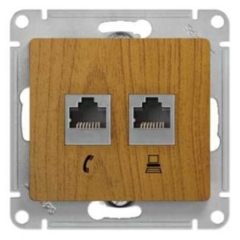 Schneider Electric Glossa Дерево Дуб Розетка 2-я RJ11+RJ45, кат.5E (GSL000585)