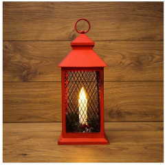 Фонарь декоративный со свечкой красный корпус 13.5х13.5х30.5см тепл. бел. Neon-Night 513-041