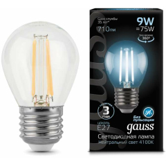 Лампа светодиодная Лампа светодиодная филаментная Black Filament 9Вт шар 4100К E27 Gauss 105802209