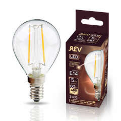 Лампа светодиодная филаментная PREMIUM (FILAMENT) 5Вт G45 2700К тепл. E14 480лм REV 32357 0