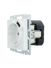 Розетка с заземлением стандарта SCHUKO Розетка 1-м СП Vesna с заземл. с заряд. устройством USB механизм бел. LEZARD 742-0288-181