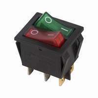 Переключатель кнопочный миниатюрный Выключатель клавишный 250В 15А (6с) ON-OFF крас./зел. с подсветкой двойной (RWB-511) Rexant 36-2450