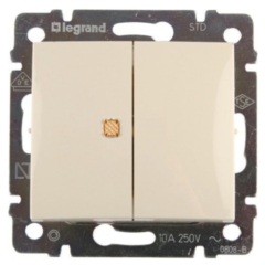 Legrand DIY Valena Крем Выключатель 2-клавишный с индикац на 1-й клавише с нейтралью (695606)