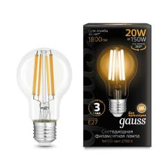 Лампа светодиодная Лампа светодиодная филаментная Black Filament 20Вт A60 грушевидная 2700К тепл. бел. E27 1800лм GAUSS 102902120