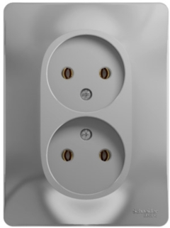 Schneider Electric Glossa Алюминий Розетка 2-я без заземления (в сборе с рамкой) (GSL000320)
