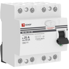 Выключатель дифференциального тока (УЗО) 4п 25А 30мА тип AC ВД-100 (электромех.) PROxima EKF elcb-4-25-30-em-pro