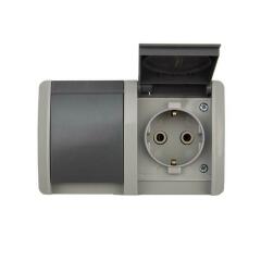 Блок ОП 2 розетки горизонт. INDUSTRIAL с заземл. IP54 сер. Kranz KR-78-0613