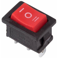 Переключатель кнопочный миниатюрный Выключатель клавишный 250В 6А (3с) ON-OFF-ON красн. с нейтралью Mini (RWB-205; SC-768) REXANT 36-2144