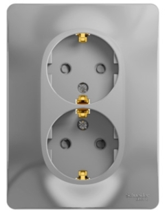 Schneider Electric Glossa Алюминий Розетка 2-я с заземлением со шторками (в сборе с рамкой) (GSL000326)