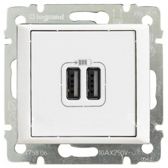 Розетки антенные, информационные, коммуникационные Legrand Valena Бел Розетка 2-ая USB (770470)