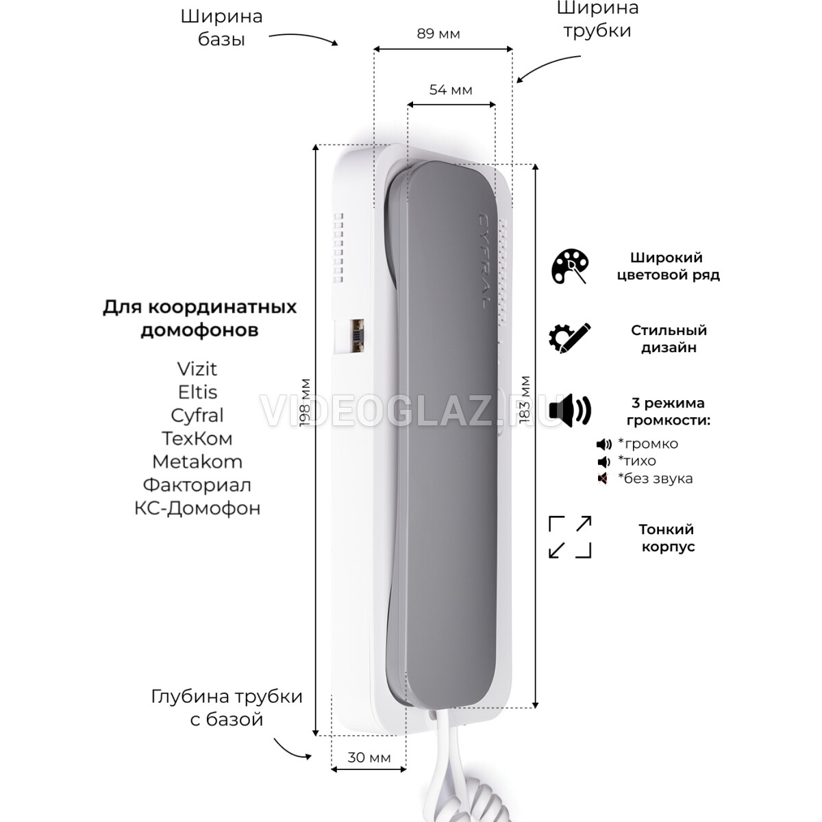 Купить Unifon Smart U серо-белая Трубка аудиодомофона - ВИДЕОГЛАЗ Москва