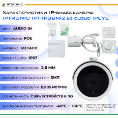 IP-камера  IPTRONIC IPT-IP3BM(2,8) cloud IPEYE + подарочная карта IPEYE 500 руб