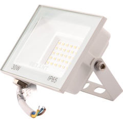 Прожектор светодиодный СДО 30Вт 2400Лм 2700K теплый свет, белый корпус REXANT (605-028)