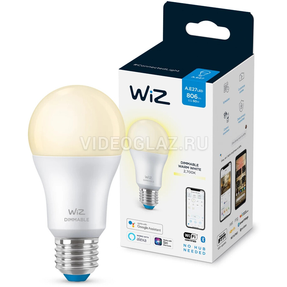 Купить Лампа WiZ Wi-Fi BLE 60W A60 E27 927 DIM1PF/6 Умные лампочки -  ВИДЕОГЛАЗ Москва