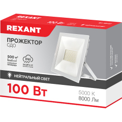 Прожектор светодиодный СДО 100Вт 8000Лм 5000K нейтральный свет, белый корпус REXANT (605-027)