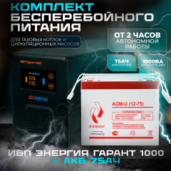 ИБП Гарант-1000 12В Энергия + Аккумулятор АКБ Рубин 12-75