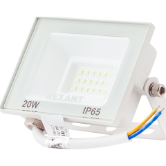 Прожектор светодиодный СДО 20Вт 1600Лм 5000K нейтральный свет, белый корпус REXANT (605-024)