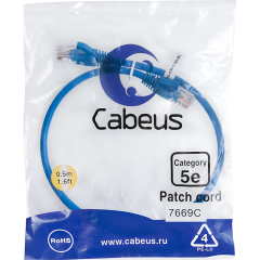 Патч-корды медные Cabeus PC-UTP-RJ45-Cat.5e-0.5m-BL-LSZH