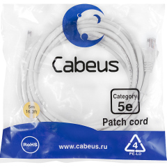 Патч-корды медные Cabeus PC-UTP-RJ45-Cat.5e-5m-WH-LSZH