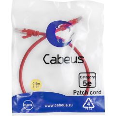 Патч-корды медные Cabeus PC-UTP-RJ45-Cat.5e-0.5m-RD