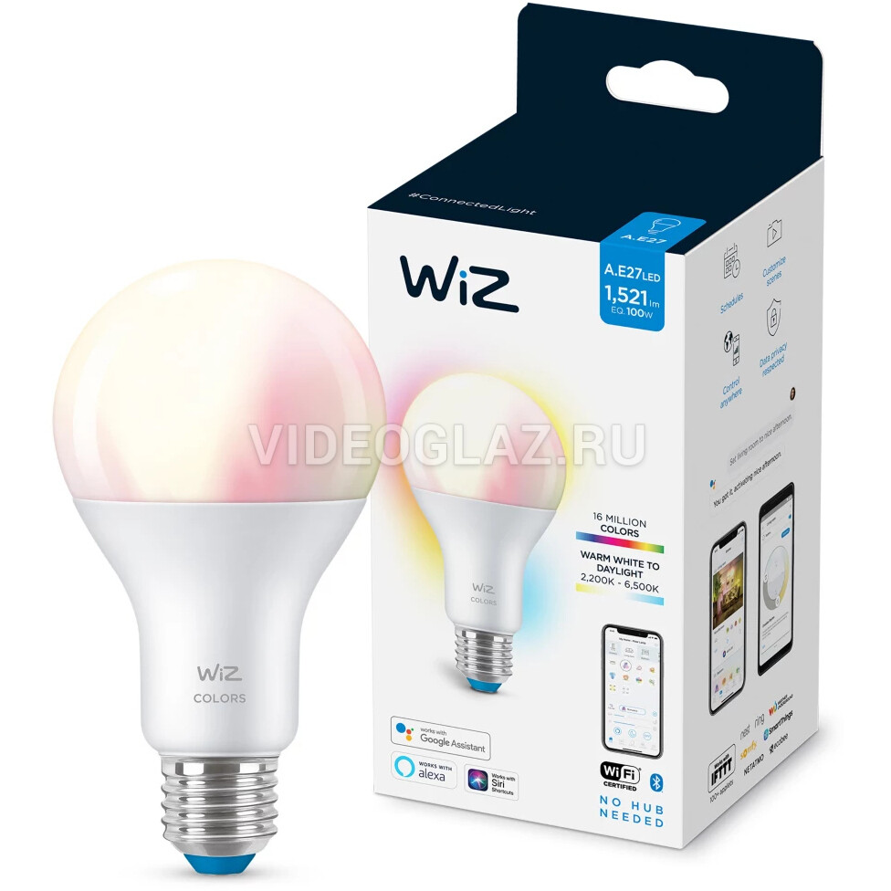 Купить Лампа WiZ Wi-FiBLE100WA67E27922-65RGB1PF/6 Умные лампочки -  ВИДЕОГЛАЗ Москва